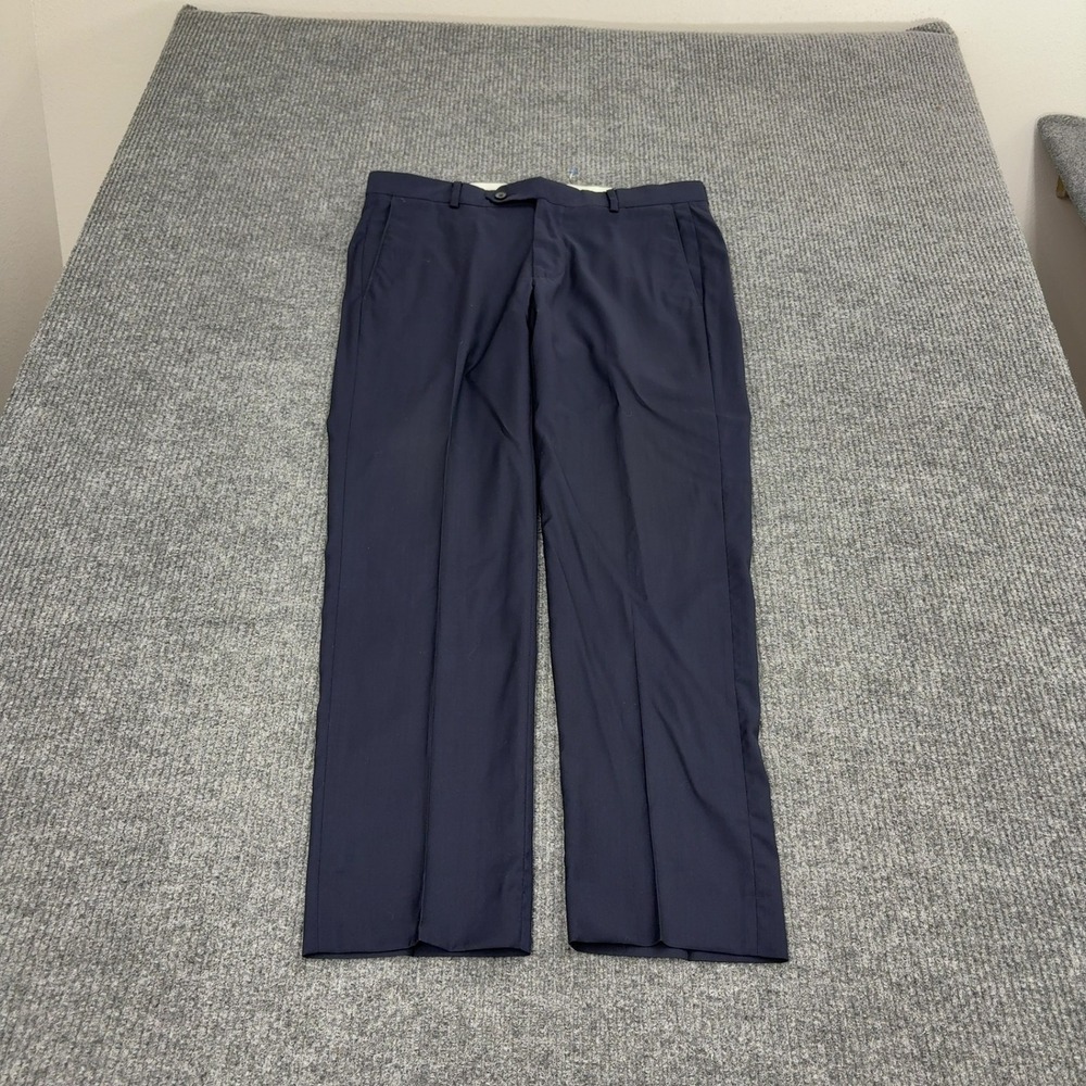 Samuelsohn Dress Pants Mens 35x30 Navy Blue Wool Flat Front Trousers Classic